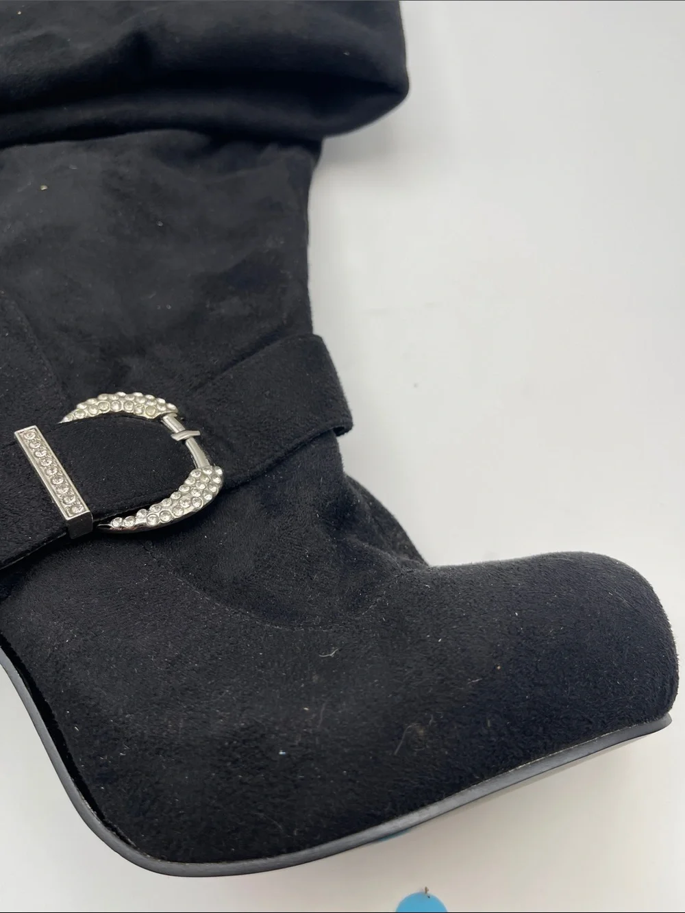 Rue21 Black Over-the-Knee Stiletto Boot with Rhinestone Buckle